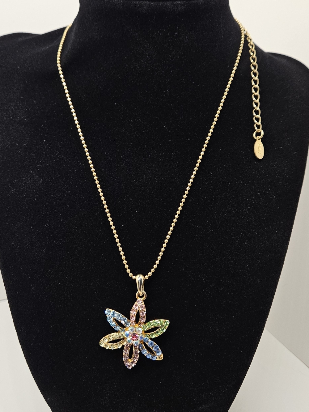 Cookie Lee MultiColor Flower Pendant Necklace Crystals Rhinestones